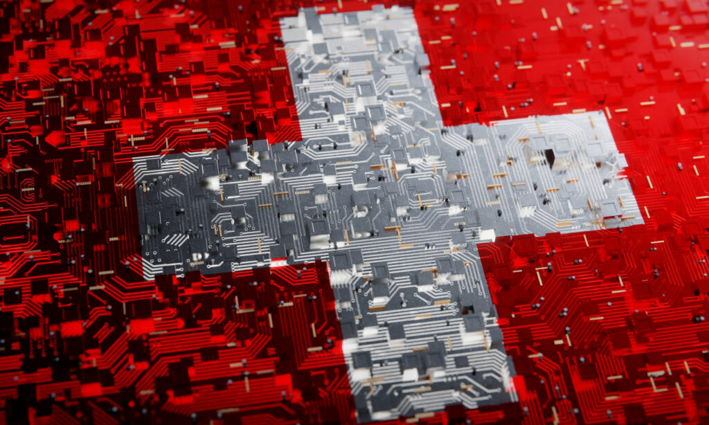 Technology background with national flag of Switzerland